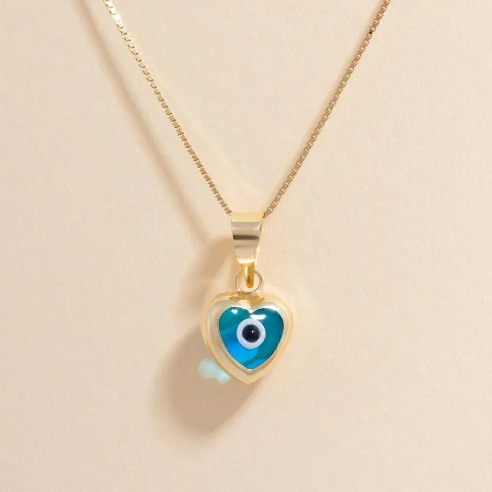 14k real Yellow Gold heart Evil Eye Charm | Pendant for Good Luck & Protection |